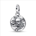 Retro S925 sterling silver charm with skull and rose relief for DIY jewelry making - H36 / Standard Spec