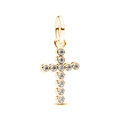 Mini golden Latin cross pendant with eleven inlaid clear round gemstones and top ring - Gold Rhinestone Cross (#7)