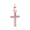 Elegant rose gold cross pendant with 11 sparkling white crystals and polished round bail - Rose Gold Rhinestone Cross (#4)