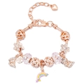 Rose gold charm bracelet with flower, butterfly, rainbow pendants and pink crystals - Hollow Floral Rainbow Butterfly Style (#11)