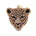 Gouden luipaardkop sleutelhanger met witte kristallen en zwarte emaille details - 4.5*5cm / Goud