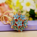 Blue enamel daisy flower ball keychain with gold plated lobster clasp and ring - Light Blue