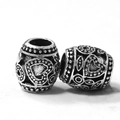 Pair of vintage silver heart-shaped hollow beads with dot texture and intricate patterns - Standard Spec / Antique Silver
