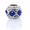 Retro silver bead with dark blue crystals and geometric texture for DIY jewelry - Dark Blue