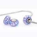 Floral purple glass large hole beads on silver snake chain bracelet for women - Blue Floral (Blue)