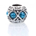 Retro hollow silver charm bead with sky blue crystals for DIY charm bracelets - Lake Blue