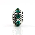Oxidized silver bead with green crystals and dotted patterns for DIY bracelets - Green