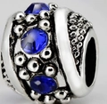 Silver alloy bead for DIY bracelets with three faceted deep blue oval gemstones - Sapphire Blue