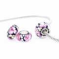 European black glass bead with pink flower pattern for charm bracelets - Black with Pink & Yellow Flowers (2)