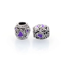 Tibetan style heart charm bead with purple enamel and vintage silver finish hollow design - Standard Spec / Purple