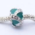Grüne Emaille-Perle mit silbernen Punkten für DIY-Schlangenkettenarmbänder - Grün