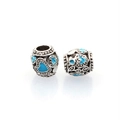Tibetan style barrel beads in silver finish with blue enamel hearts and dot relief - Standard Spec / Blue