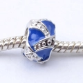 Blau emaillierte Fassperle mit silbernen Streifen für DIY-Charm-Armbänder - Blau