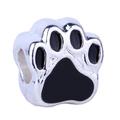 Silver paw print charm bead with black enamel for DIY European charm bracelets - Black (A1)