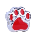 Cute animal paw print charm bead in silver metal and red enamel for DIY bracelets - Red (A4)