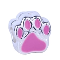 Pink enamel paw print bead in silver metal finish for DIY charm bracelets - Pink (A7)