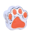 Silver bead charm with bright orange enamel paw print design for DIY bracelets - Orange (A9)