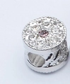 Silver bead charm with pavé clear stones and a center purple crystal insert - Purple (8)