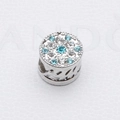 Silver charm bead with pavé blue and clear crystals and twisted metal texture - Light Blue (1)