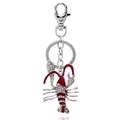 Porte-clés homard rouge orné de strass sur un charme de sac en alliage argenté - Argent