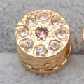 Perle dorée ronde avec pierre rose et détails en cœur pour bracelets DIY - Or Rose Clair Pierre (9)