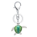 Portachiavi tartaruga in argento con smalto verde e strass bianchi luccicanti - Verde