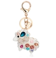 Llavero de oveja dorada con esmalte blanco y brillantes diamantes de imitación de colores - Estilo Oveja Animada (Suerte)