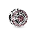 Silver bead charm with pink pavé crystals and star sky design for DIY bracelets - Pink