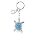 Schildkröte Schlüsselanhänger mit blauen Steinen und poliertem Silber Metallring - Silberne Schildkröte Himmelblau Strass (#4)