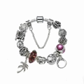 Pulsera de plata con abalorios, cuentas rosas facetadas y colgante de palmera - 16cm / Púrpura