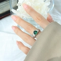 Silver heart-shaped emerald green stone ring with textured lava band for women - US 7 / Green Heart (Steel)
