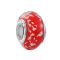 Red glass charm bead with silver glitter and S925 sterling silver core for bracelets - Snowflake Red Lampwork Glass Bead (29) / Red