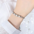 Silver snake chain bracelet with micro-p镶 zircon cylinder beads and polished metal spheres - Teardrop Bead Style (E409) / Silver Tone (E409)