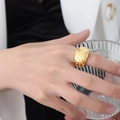 Luxurious wide gold titanium steel ring with full crystal pavé for elegant women - US 6 / Gold (A539)
