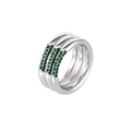 Anillo de tres capas de acero de titanio con diamantes checos verdes en color plata - US 7 / Plata-Circón Verde