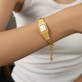 Bracelet vintage style montre doré avec nacre blanche et zircons cubiques scintillants - Coquille Blanche Couleur Or (14+3cm)