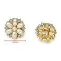 15,5 mm goldene Blumenknöpfe mit weißen Kunstperlen und klaren Strasssteinen - Gold Strass Ovaler Stil / 15.5mm