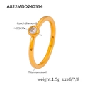 Titanium steel ring in 18k gold finish with a 0.5cm Czech diamond solitaire detail - Gold Single Stone Style (A822)