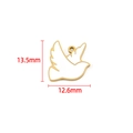 Detail of golden peace dove charm with white enamel and 13.5mm by 12.6mm dimensions - 18K Gold Color White Dove Pendant 12.6x13.5mm