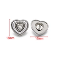 Detailed macro view of 17mm crystal heart button with silver alloy textured back - Heart (心形纽扣 21mm) / Silver