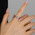Adjustable stainless steel ring featuring a vintage woven knot design in silver finish - Silver 53# Adjustable Braided Ring