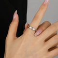 Silver adjustable stainless steel chain ring with engraved LOVE rectangular plaque - Silver 57# Adjustable LOVE Plaque Ring