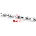 Macro detail of 8mm stainless steel coffee bean link chain with polished finish - Oval Pig Nose Chain 13.5mm / Steel