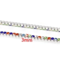 3mm multi-color rainbow tennis chain with gold stainless steel base for DIY jewelry - Standard Type / Steel Color Multicolor Dense Stone (B9001)