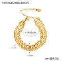 Detail of gold-plated copper double chain bracelet with square sunburst texture and tag - Gold Bracelet (TXE061)