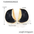 Black enamel crescent earrings in titanium steel with gold plating, 3.0cm size - Gold Black Enamel