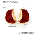 Irregular petal crescent earrings in gold titanium steel with dark red oil drip finish - Gold Red Oil Drip