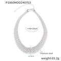 Silver titanium steel geometric spring necklace with chunky industrial design in 50cm length - Steel