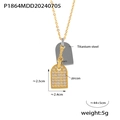 Collar de doble colgante de acero de titanio con pavé de circonitas y grabado de París - Estilo de Etiqueta Rectangular de Zirconia Dorada (P1864-Gold)