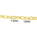 Flat oval link stainless steel chain in gold finish with 7.5mm x 13mm dimensions - 18K Gold Flat Oval Chain 7.5mm